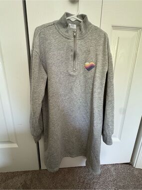 Gap Girl’s Gray 3/4-Zip Sweatshirt Dress with Rainbow Heart